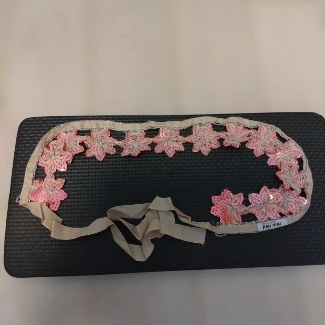 miu miu ピンク スパンコール カチューシャ シルク製
