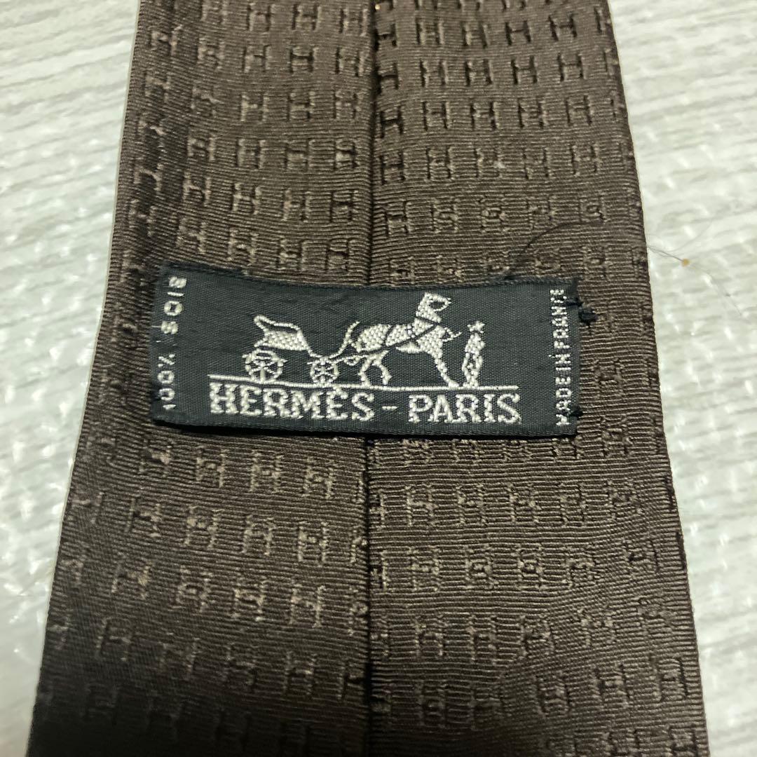 HERMES エルメス ネクタイ H柄 ジャガード ブラウン　ファソネ　結婚式
