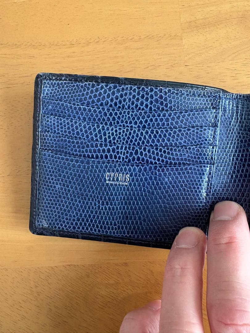 【CYPRIS】クロコ×リザード 二つ折り札入れ ネイビー＋クロコ小銭入れ付