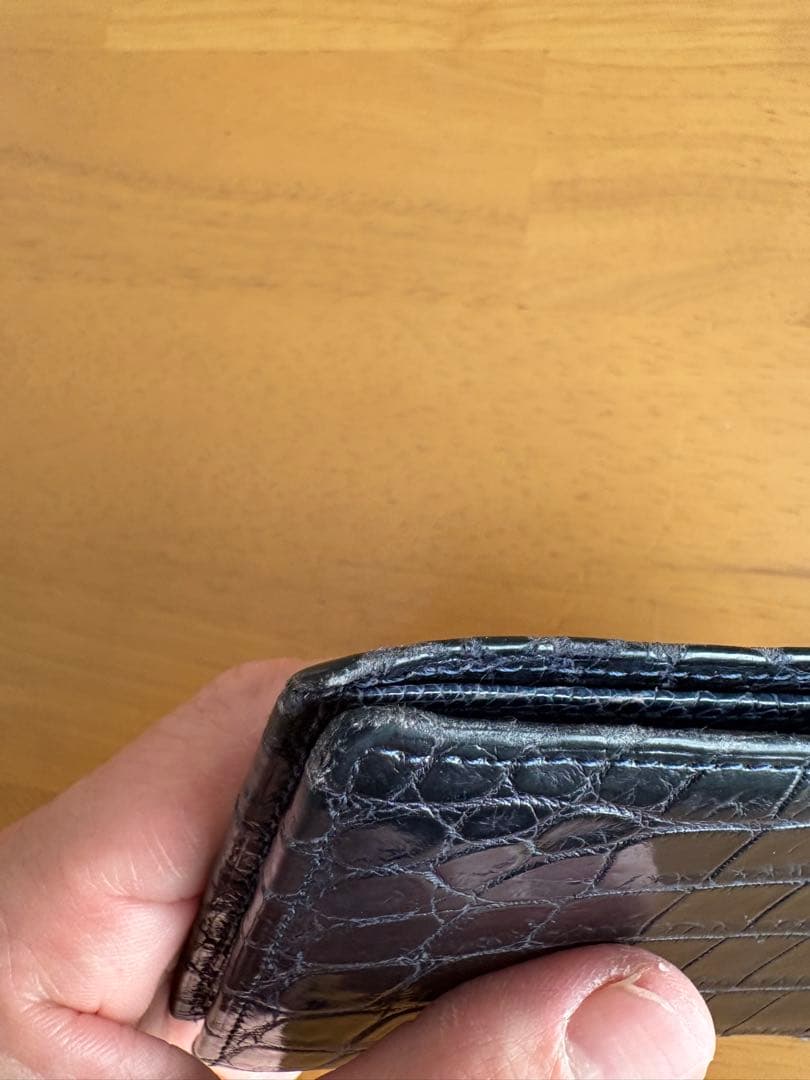 【CYPRIS】クロコ×リザード 二つ折り札入れ ネイビー＋クロコ小銭入れ付