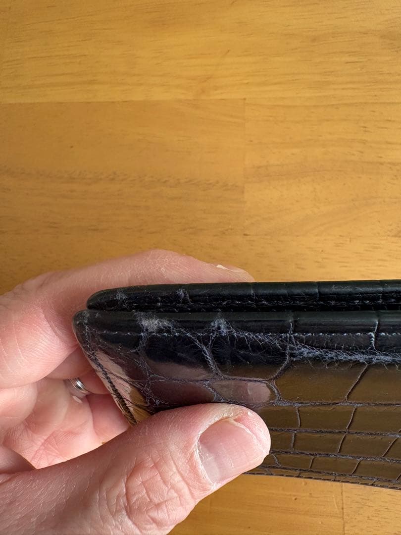 【CYPRIS】クロコ×リザード 二つ折り札入れ ネイビー＋クロコ小銭入れ付