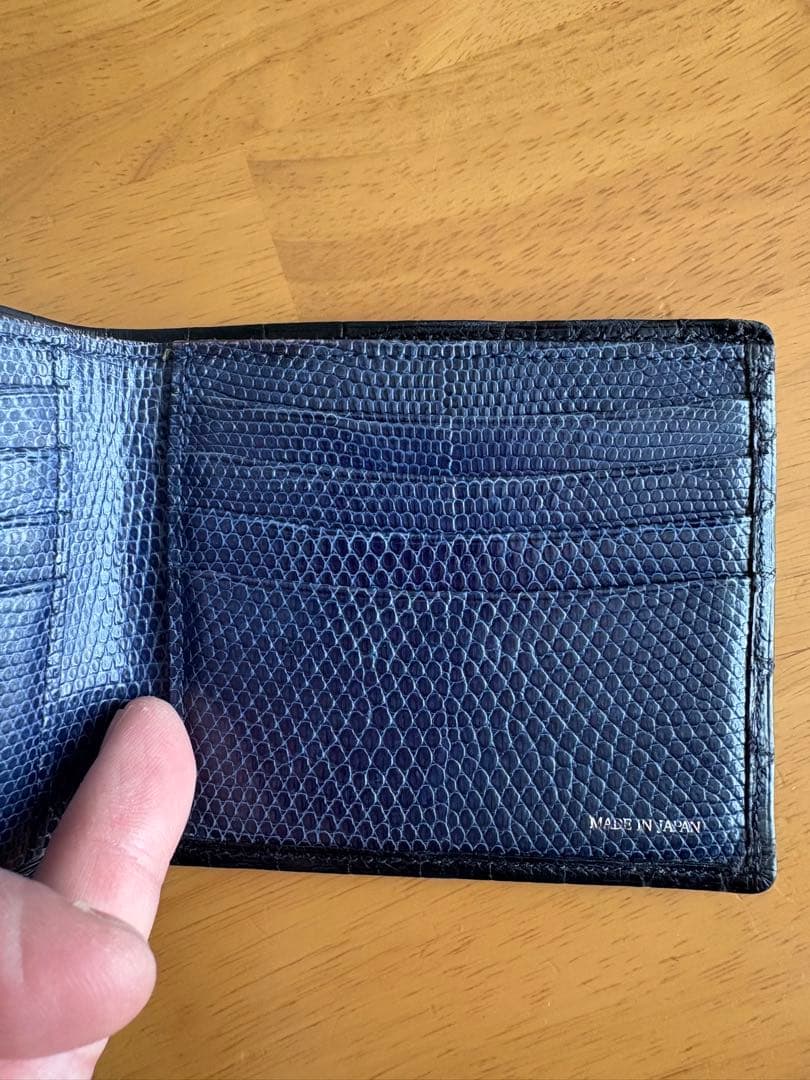 【CYPRIS】クロコ×リザード 二つ折り札入れ ネイビー＋クロコ小銭入れ付