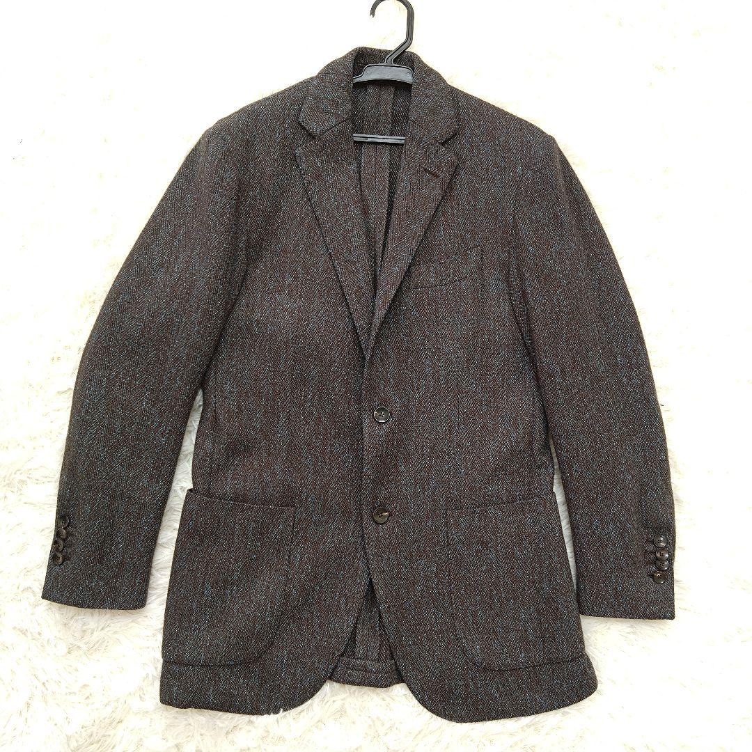 ラルディーニ テーラードジャケット ヘリンボーン ウール ブラウン 46 M