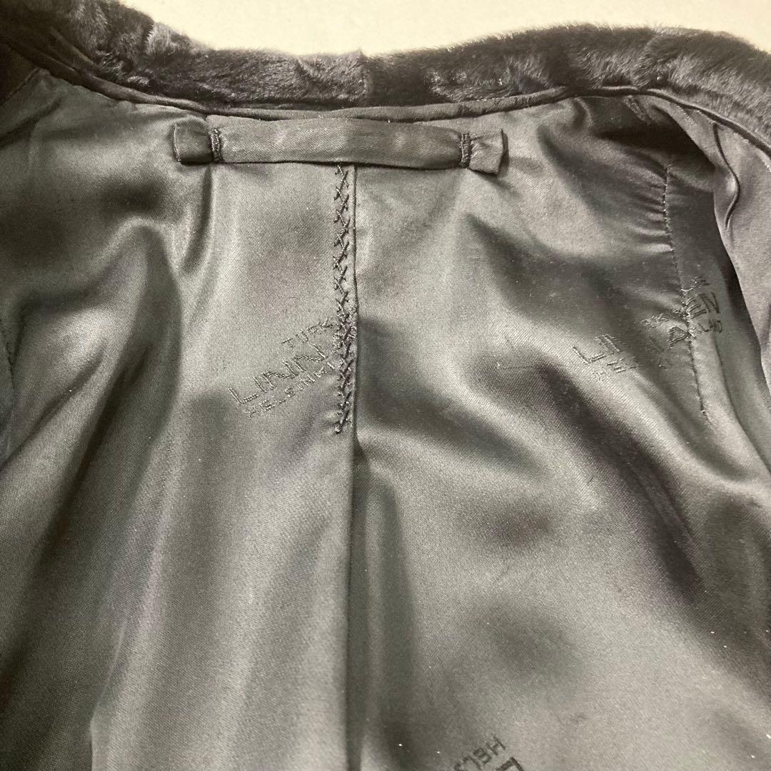 リンナネン【L】高級ファーコート◎ブラック　異素材のダイヤ柄　ロシアンカラクール