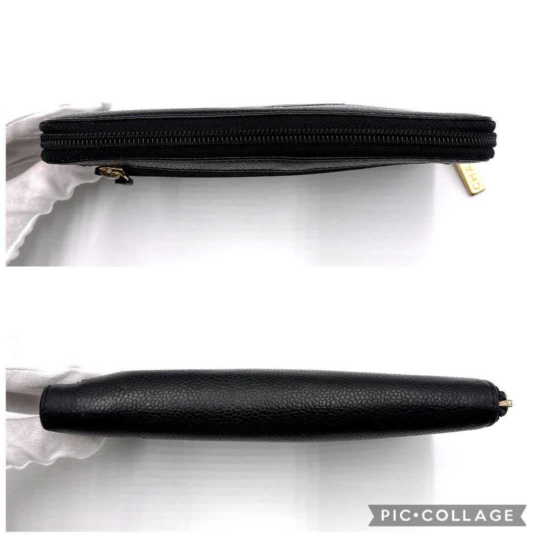 【美品】CHANEL シャネル ココマーク キャビアスキン ラウンドファスナー