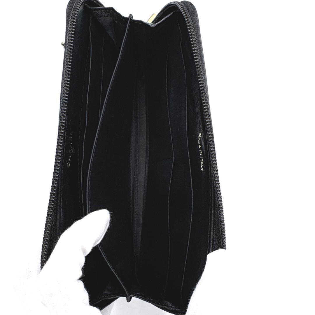 【美品】CHANEL シャネル ココマーク キャビアスキン ラウンドファスナー