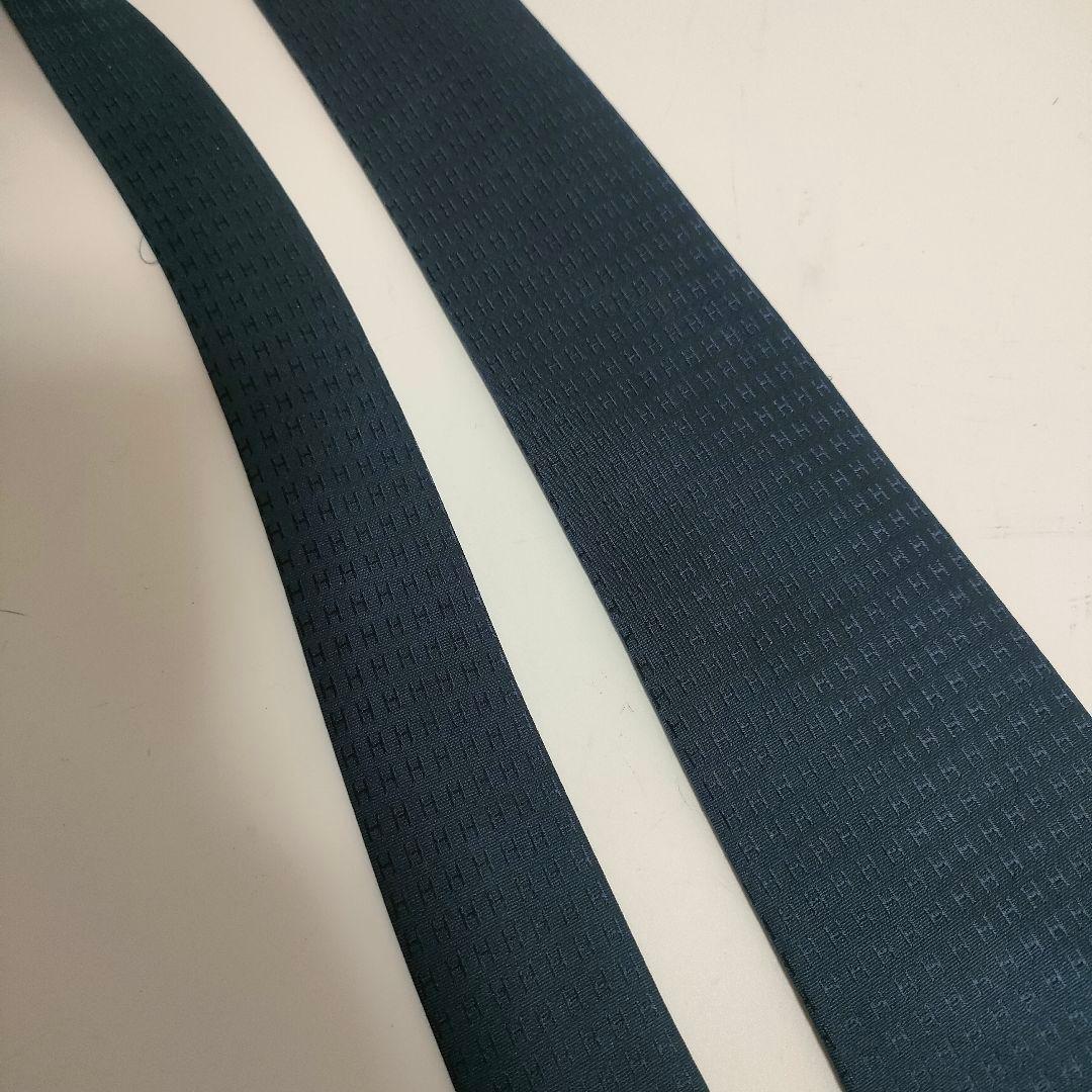 HERMES エルメス ネクタイ ファソネ H柄 ネイビー シルク