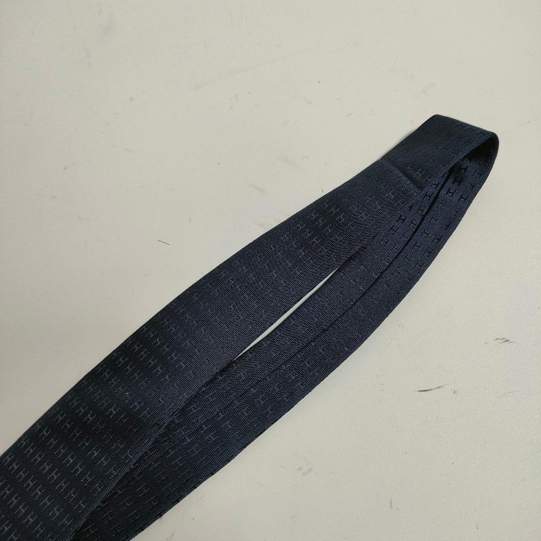 HERMES エルメス ネクタイ ファソネ H柄 ネイビー シルク