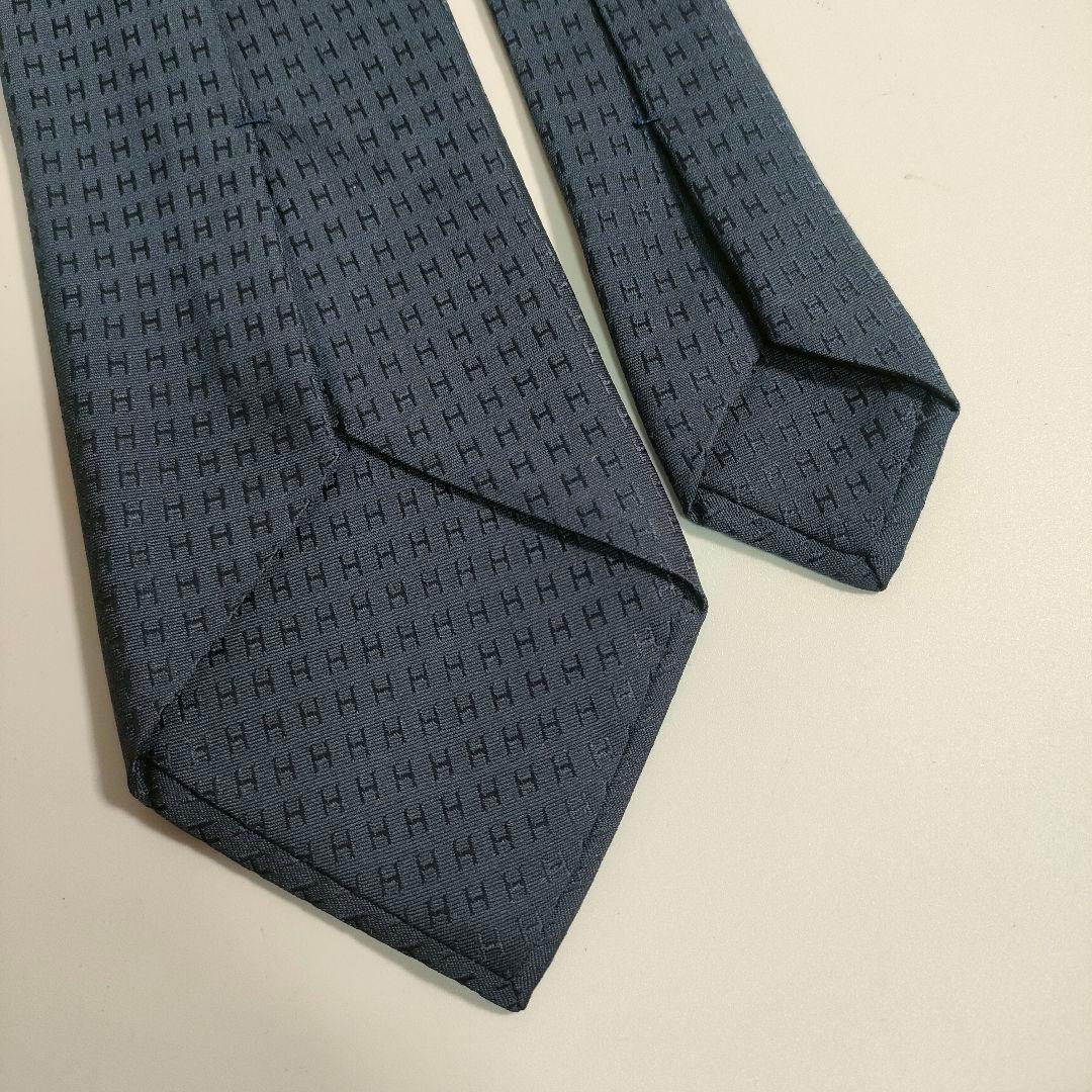 HERMES エルメス ネクタイ ファソネ H柄 ネイビー シルク