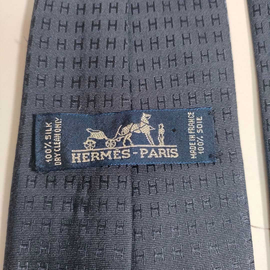 HERMES エルメス ネクタイ ファソネ H柄 ネイビー シルク