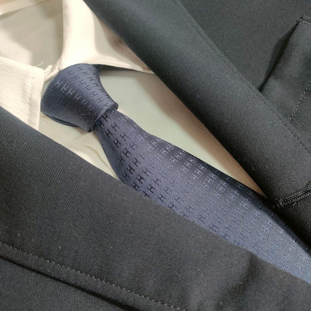 HERMES エルメス ネクタイ ファソネ H柄 ネイビー シルク