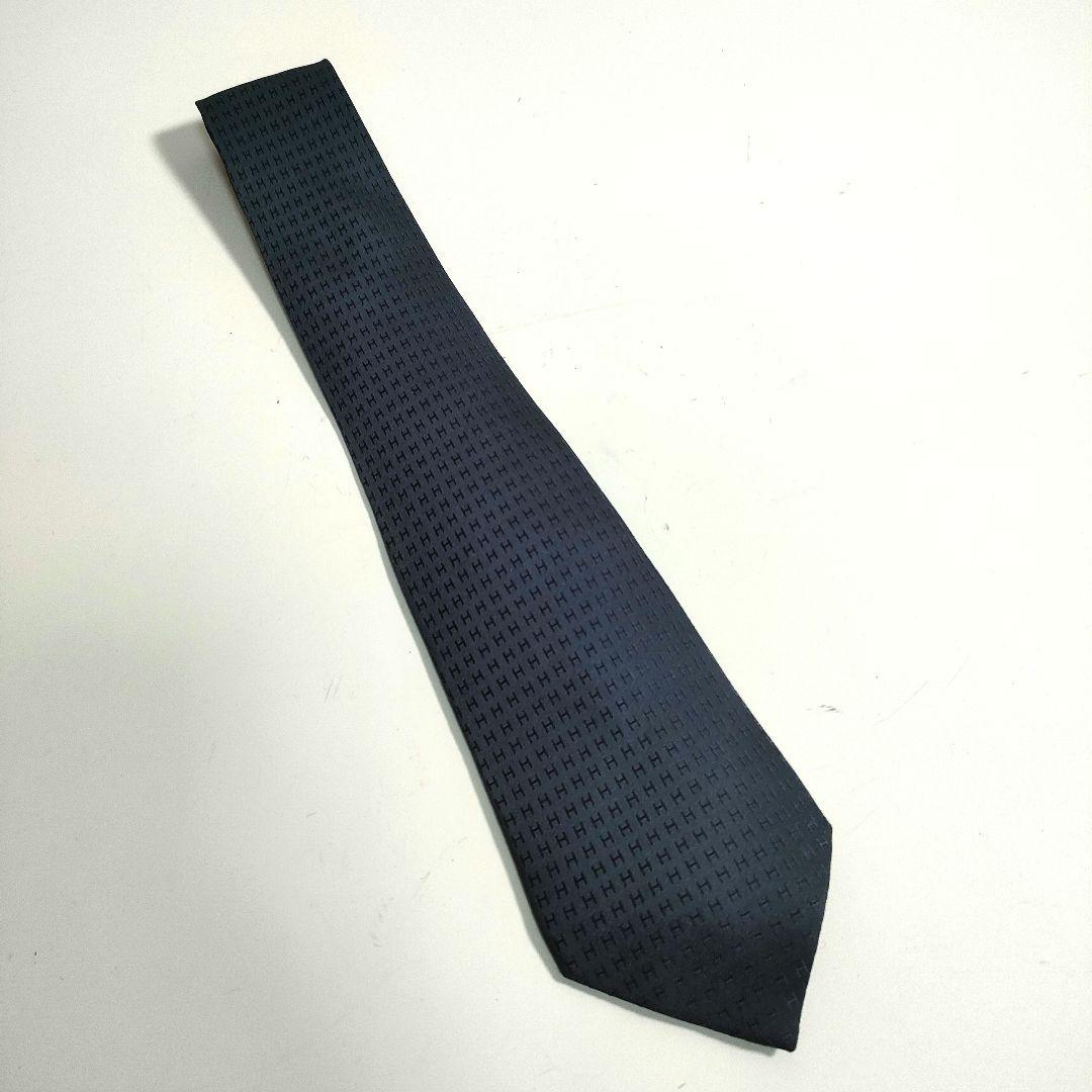 HERMES エルメス ネクタイ ファソネ H柄 ネイビー シルク