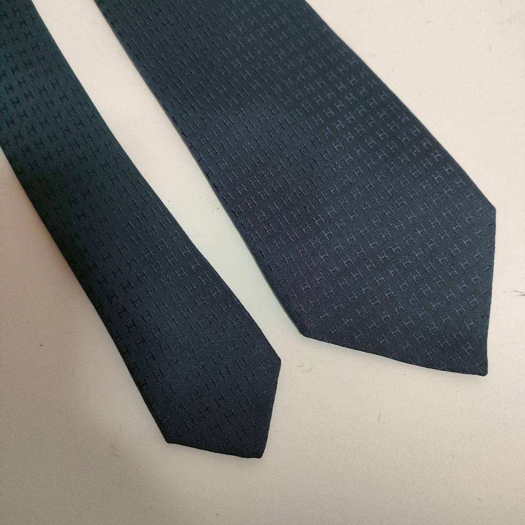 HERMES エルメス ネクタイ ファソネ H柄 ネイビー シルク