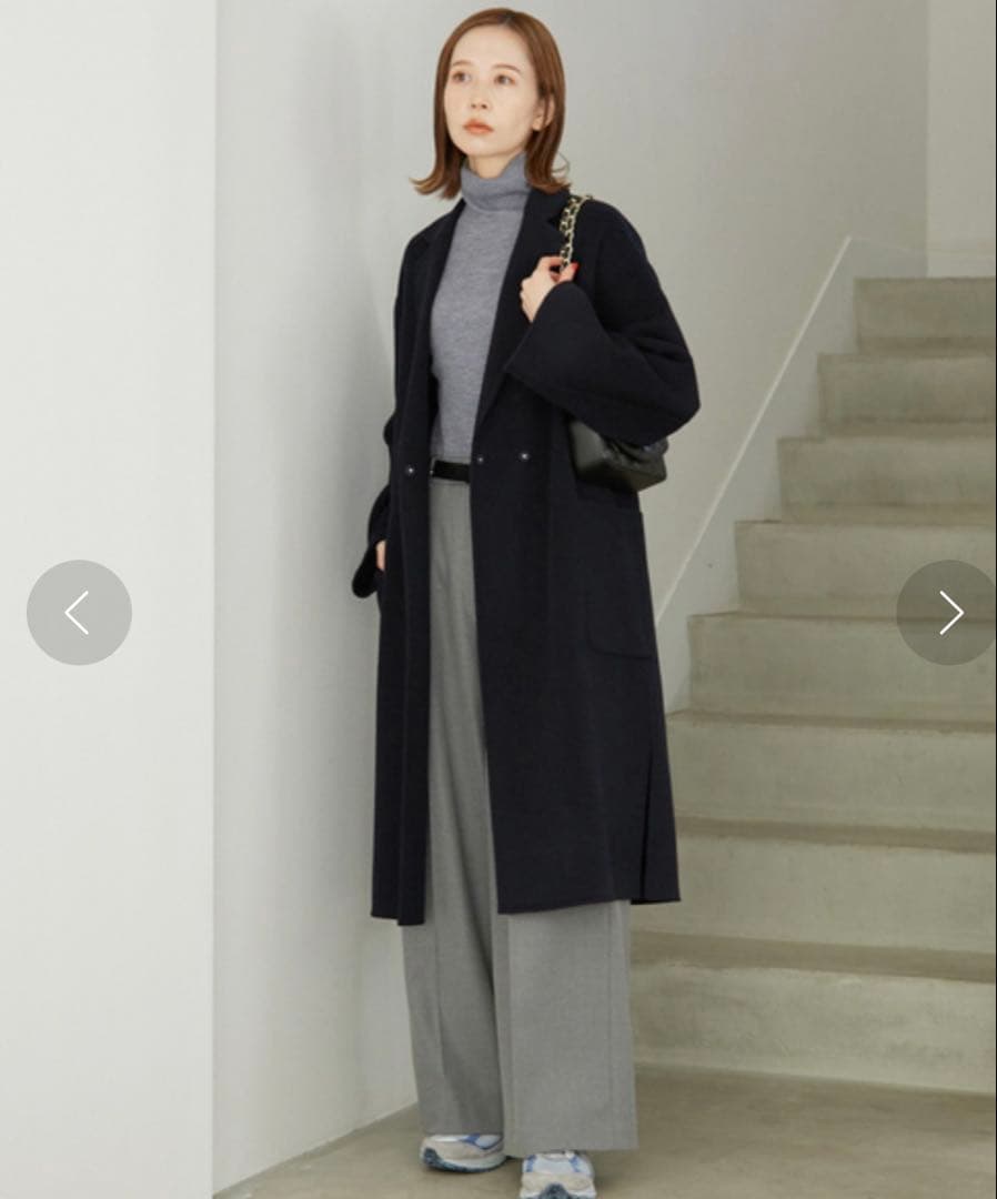 スローブイエナ HAMILTONダブルフェイスウールチェスターコート　ネイビー