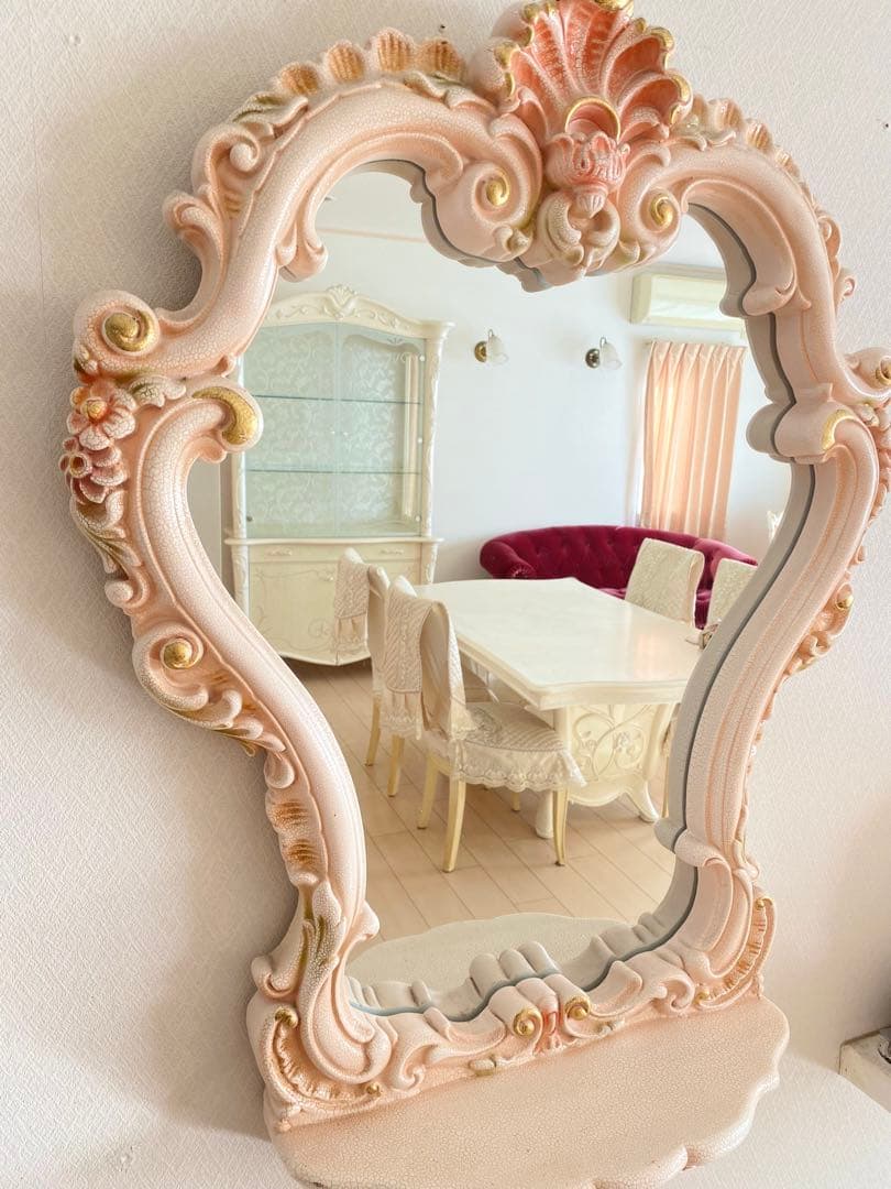 ロココ調　壁掛けミラー　コンソール付き　姫系