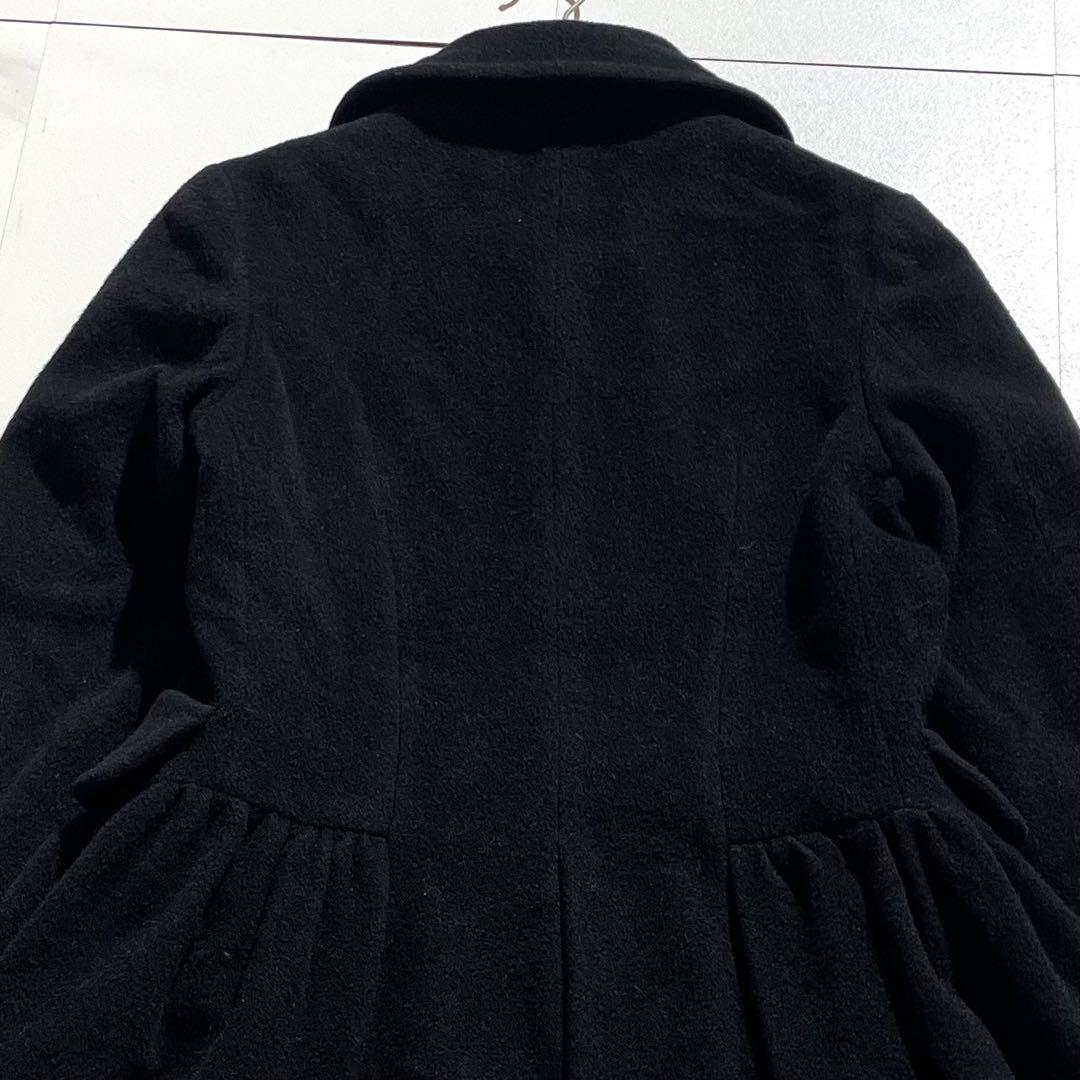 【美品】コムコム ロングコート ギャザー 丸襟 フレア ウール 黒 アーカイブ