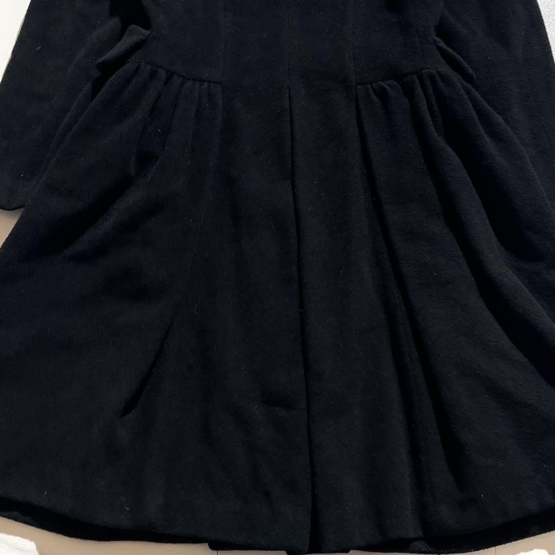 【美品】コムコム ロングコート ギャザー 丸襟 フレア ウール 黒 アーカイブ