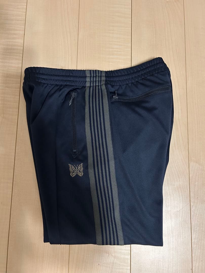 Needles トラックパンツ M ネイビー グレーライン 定番 蝶刺繍 正規品