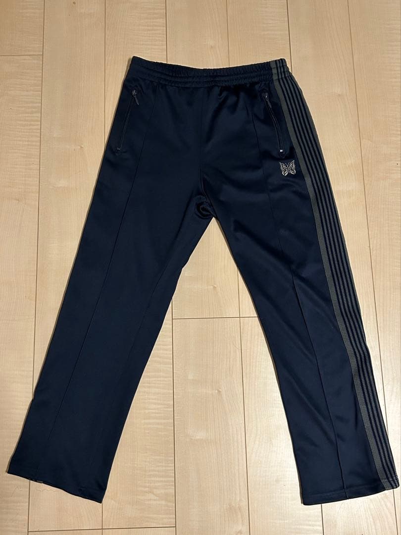 Needles トラックパンツ M ネイビー グレーライン 定番 蝶刺繍 正規品