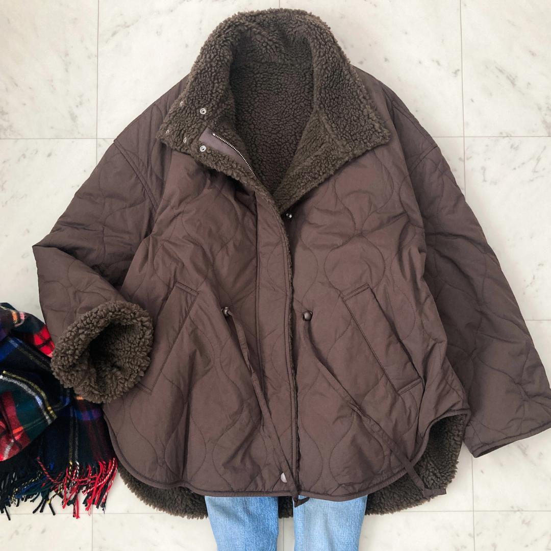 タグ付き未使用　スローブイエナ　キルトボアリバーシブルブルゾン　ブラウン