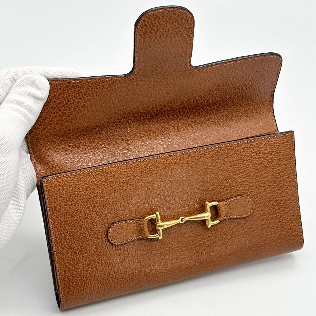 【箱付き・美品】グッチ ホースビット ヴィンテージ 三つ折り 長財布 ブラウン