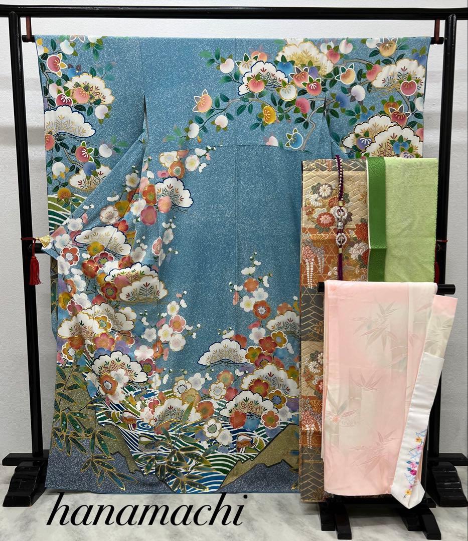 振り袖　フルセット　別誂長襦袢　金彩加工　刺繍入り　たたき染　奥田秀水　　752