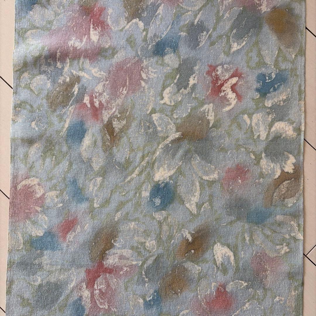 (*）様 ■T3840■未使用品■正絹■丹後ちりめん　藍白　花柄　反物　一反