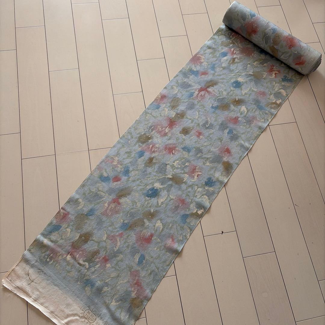 (*）様 ■T3840■未使用品■正絹■丹後ちりめん　藍白　花柄　反物　一反