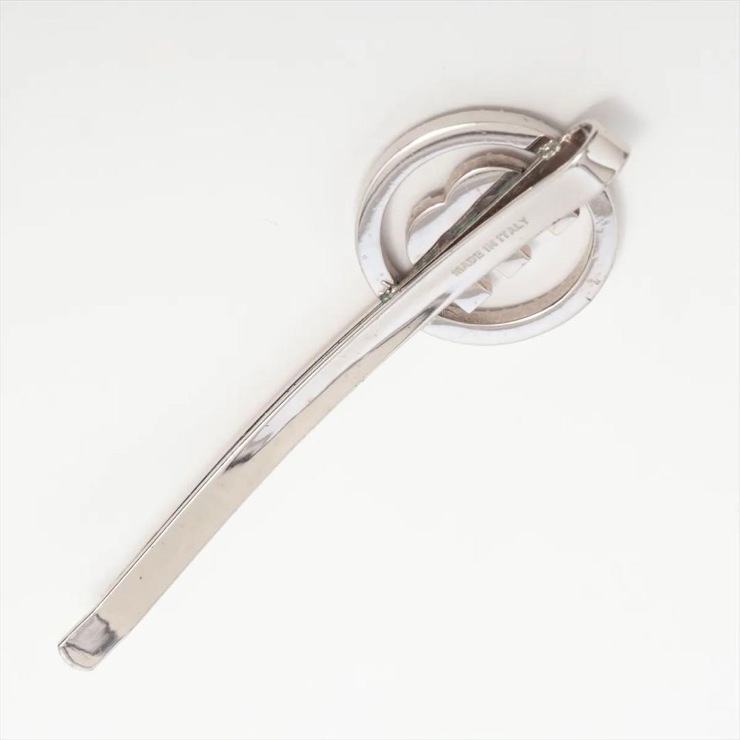 ミュウミュウ　ヘアピン　GP ラインストーン　サークルロゴ　シルバー　ピンク