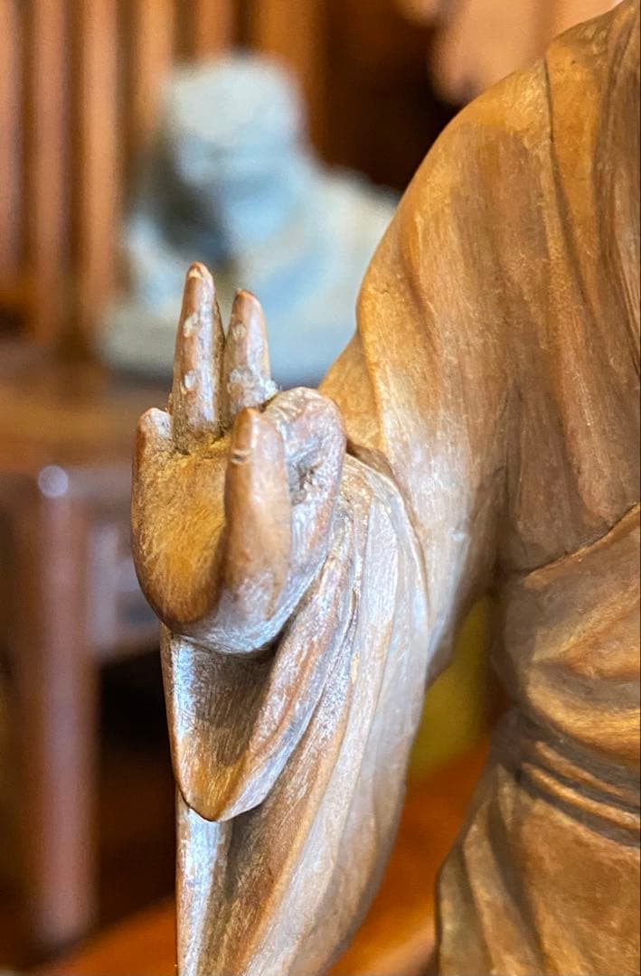 台湾木彫彫刻　福禄寿/仙人 鑑賞台座付 ヴィンテージ　レア 中国　台湾茶器