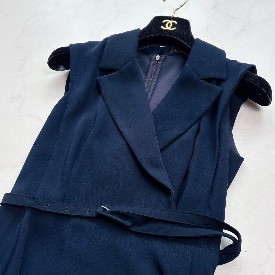 【anuans】25SS ダブルサテンテーラードフレアワンピース　ネイビー　春服