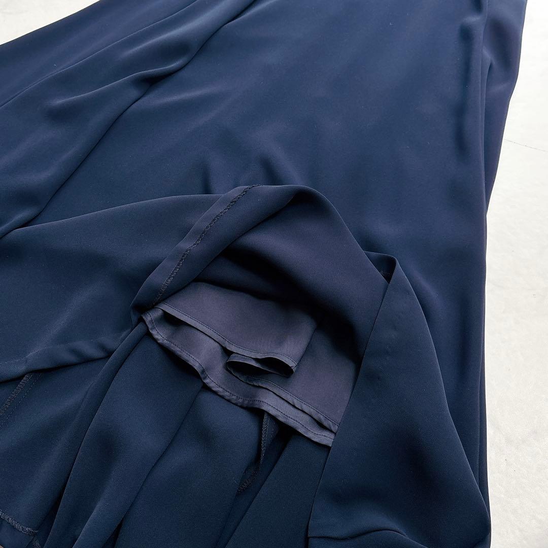 【anuans】25SS ダブルサテンテーラードフレアワンピース　ネイビー　春服