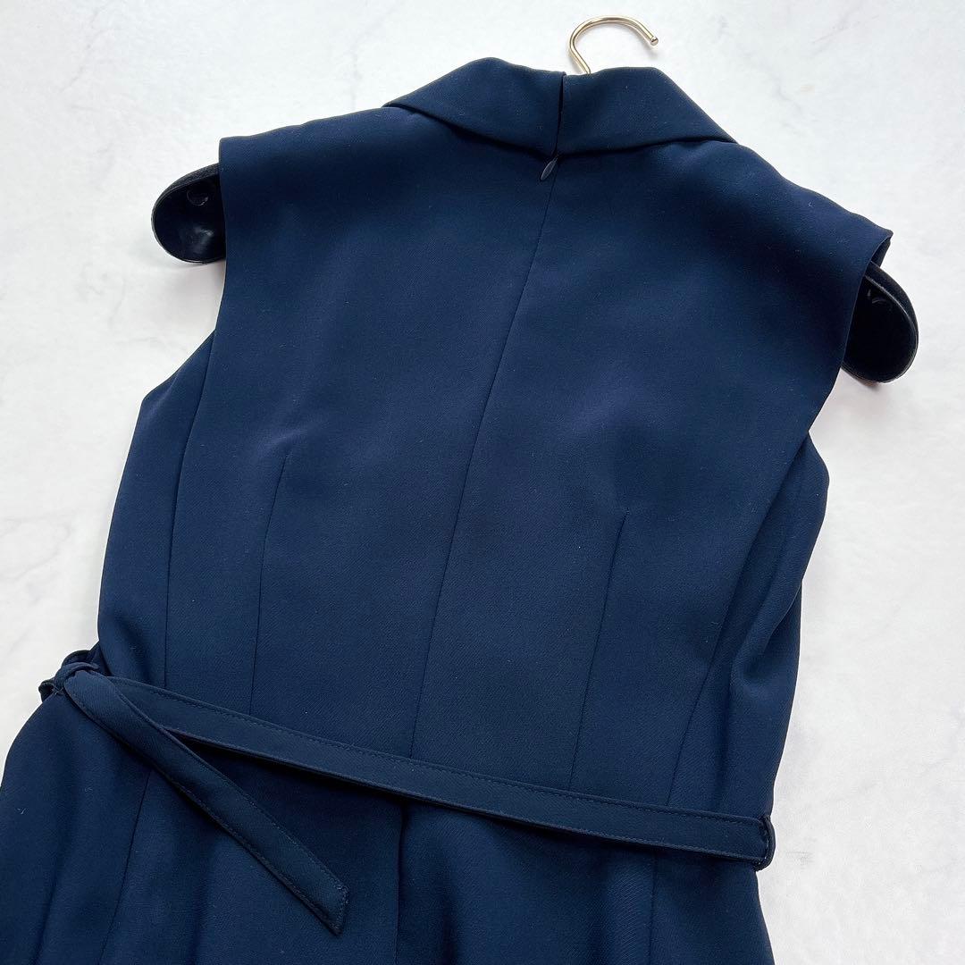 【anuans】25SS ダブルサテンテーラードフレアワンピース　ネイビー　春服