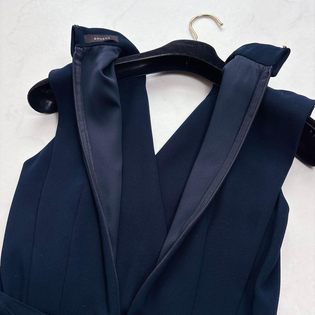 【anuans】25SS ダブルサテンテーラードフレアワンピース　ネイビー　春服