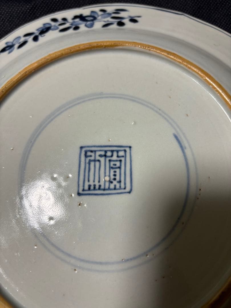 中国古美術 清の乾隆時代 青花　山水風景　大皿25cm　染付