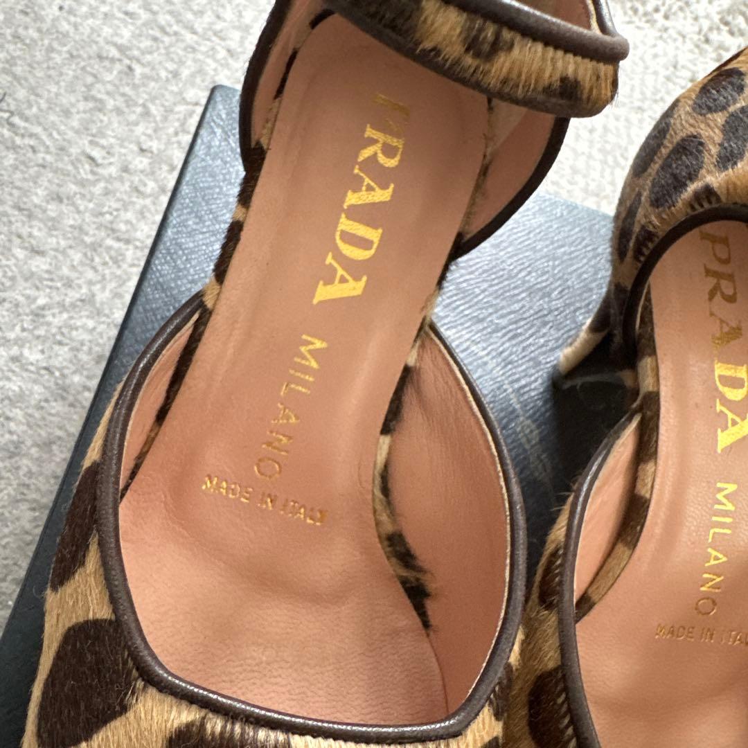 PRADA ヒョウ柄 アンクルストラップパンプス