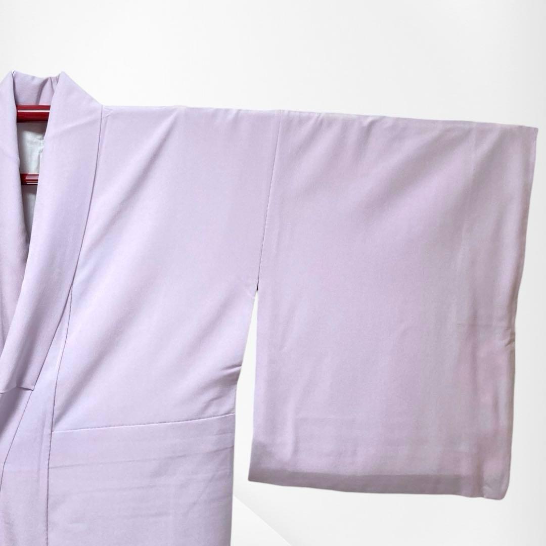 【良品✨】東レシルック　洗える着物　色無地　淡い紅藤色　紋付　手縫い仕立て　N7