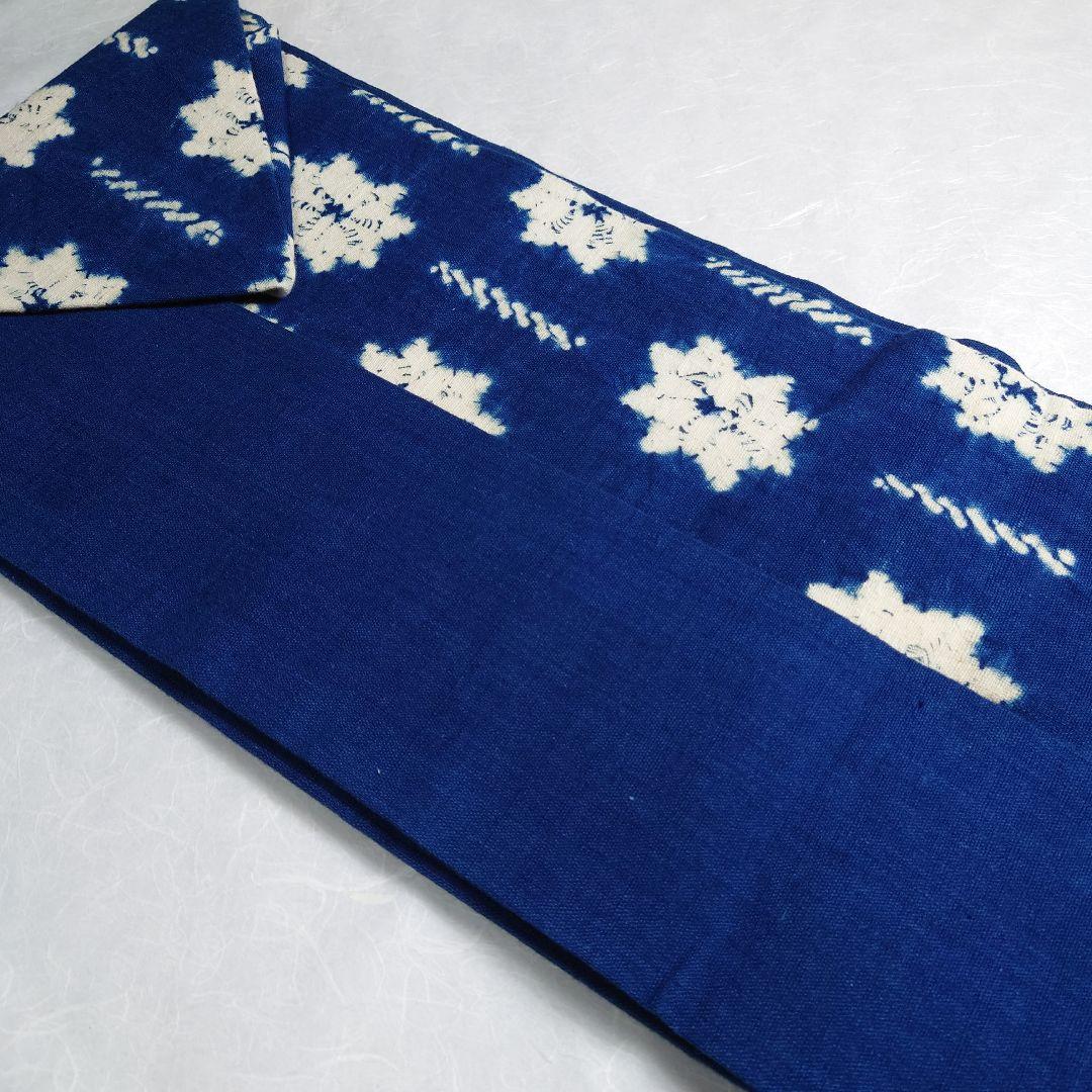 木綿 名古屋帯 藍染 絞り 工芸品 雰囲気あり 極上 逸品 訳あり