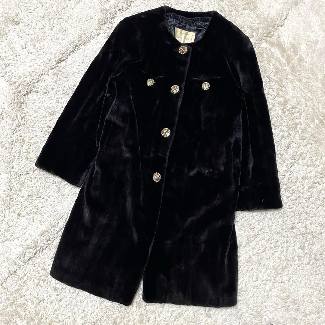 極美品 KIMIJIMA EMBA ファーコート ミンク ビジューボタン