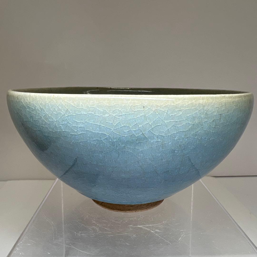 中国古玩　辰砂茶碗　木箱付　口径14.3㎝　東Y7-1223①タニト