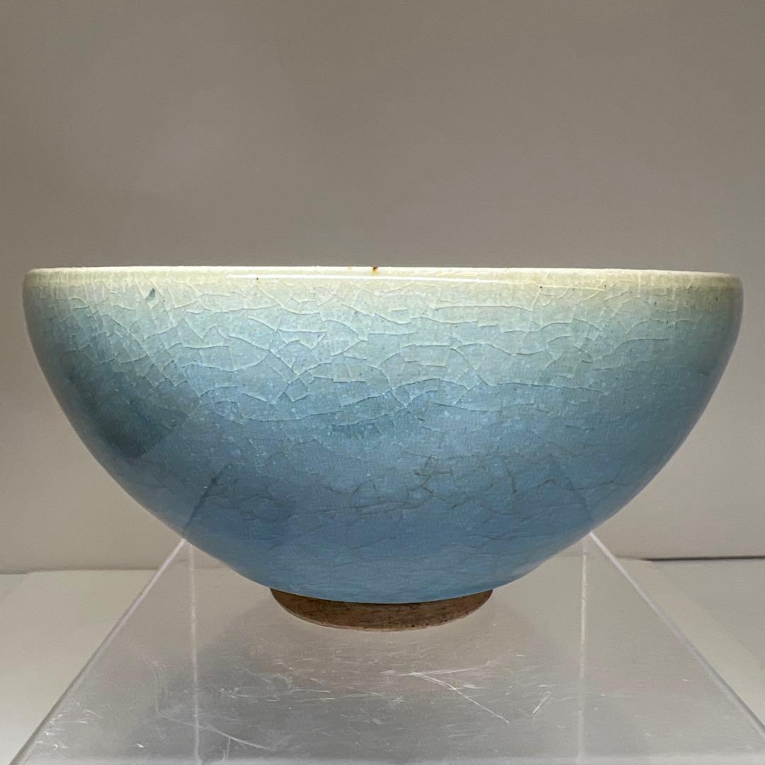 中国古玩　辰砂茶碗　木箱付　口径14.3㎝　東Y7-1223①タニト