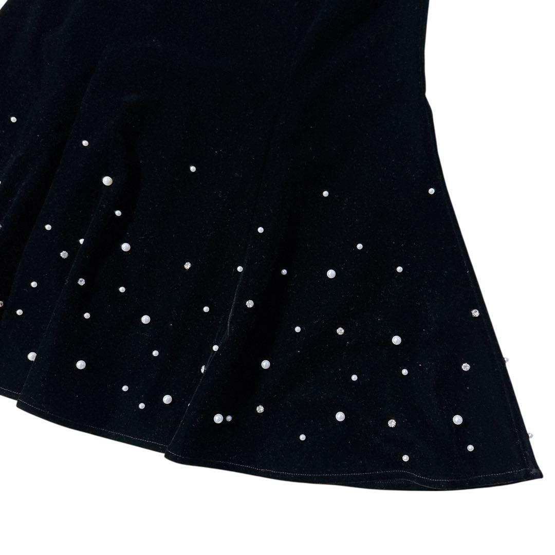 【LEJA】シアースリーブパールビジューベロアマーメイドドレス ワンピース S