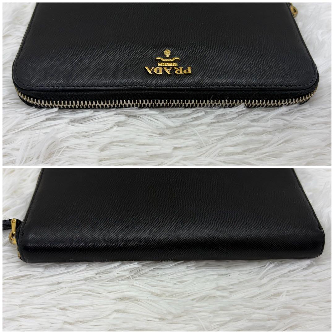 美品✨プラダ 長財布 ラウンドファスナー サフィアーノ レザー 金具 黒