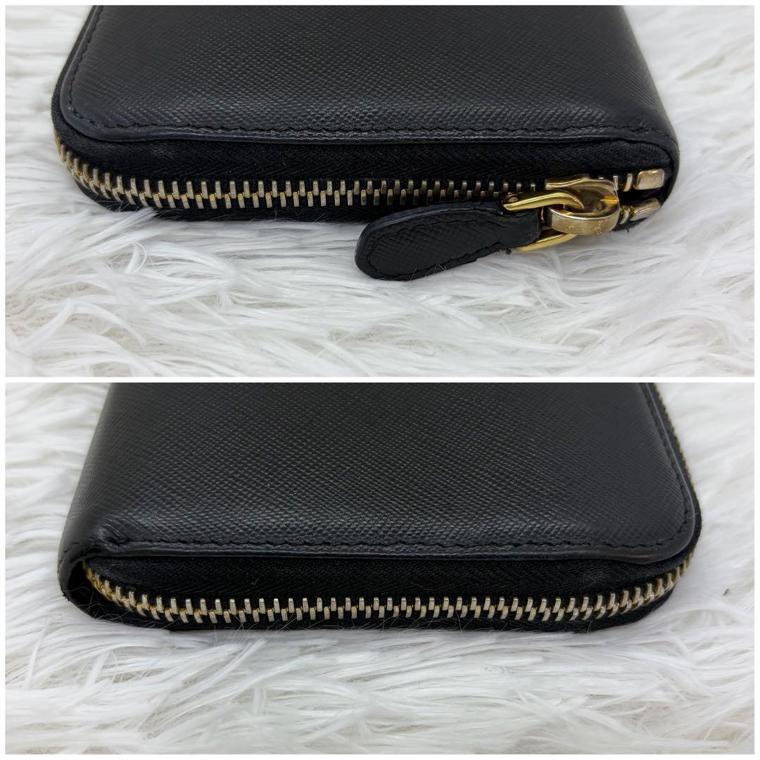 美品✨プラダ 長財布 ラウンドファスナー サフィアーノ レザー 金具 黒