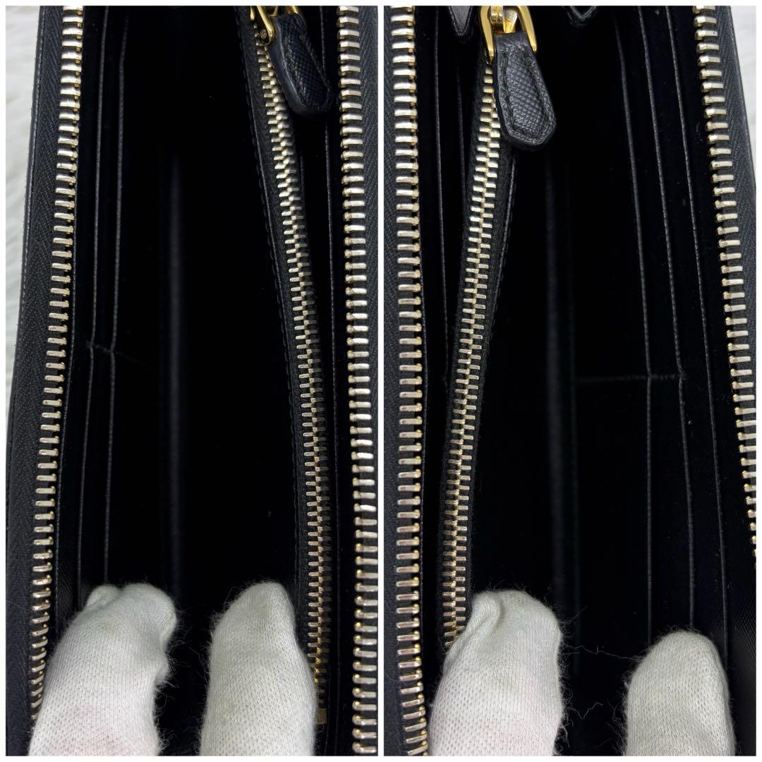 美品✨プラダ 長財布 ラウンドファスナー サフィアーノ レザー 金具 黒