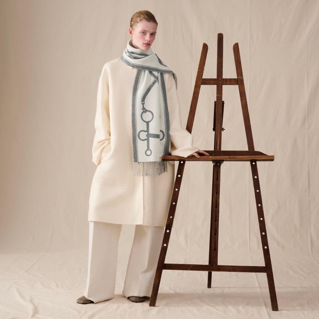 新品未使用　エルメス　HERMES カシミアマフラー　 《モール》　グレー