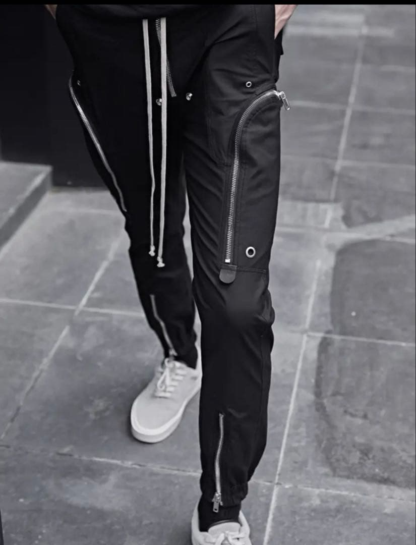 ジップデザイン カーゴジョガーパンツ ブラック メンズ L