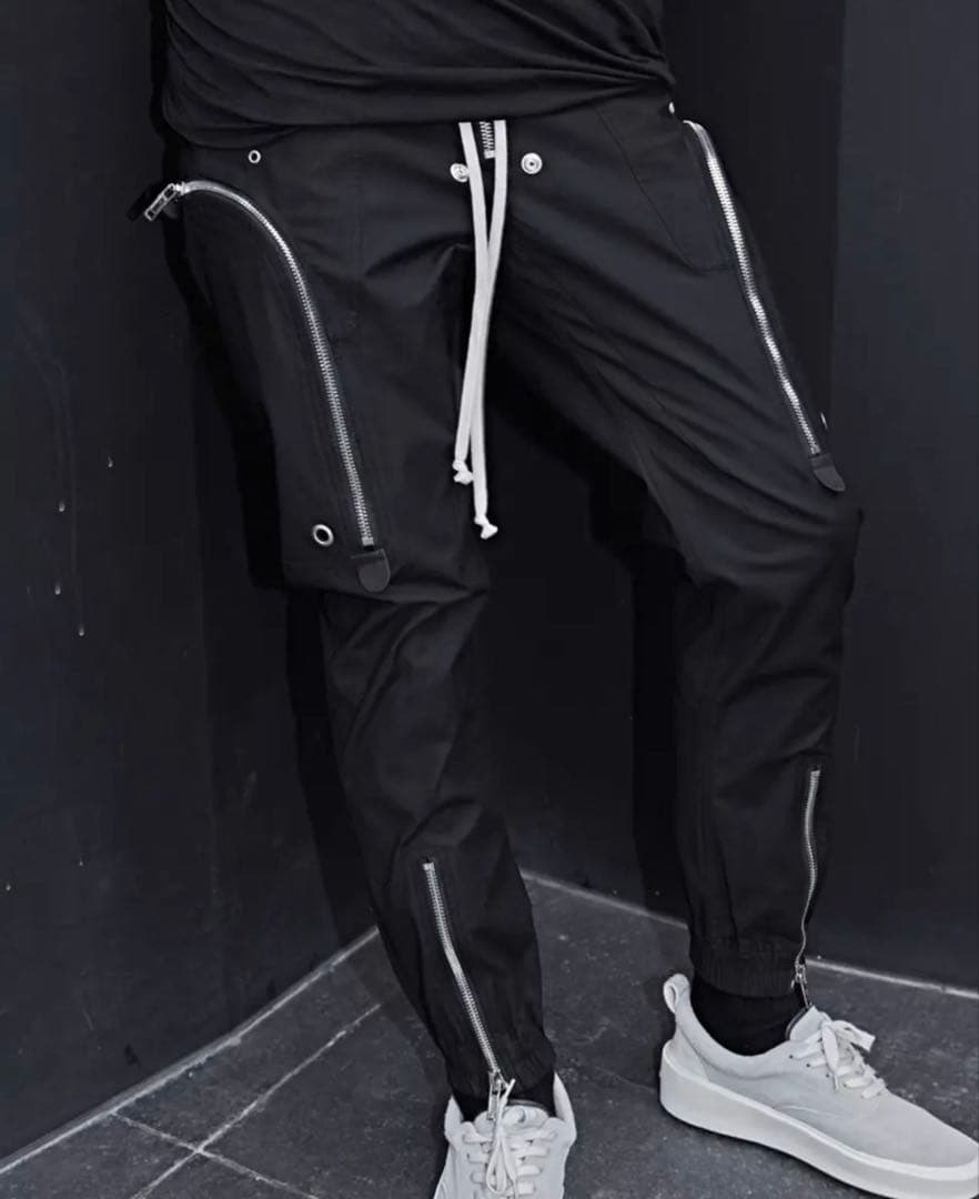 ジップデザイン カーゴジョガーパンツ ブラック メンズ L