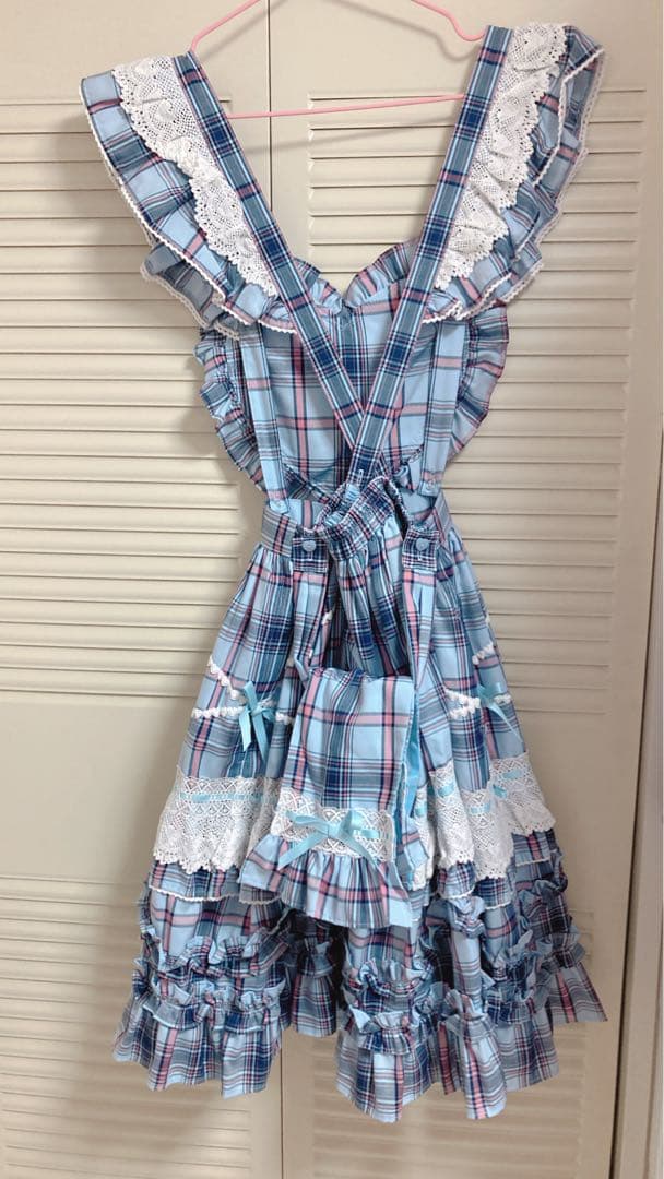 Heart胸あて付スカート（タータン）サックス Angelic Pretty