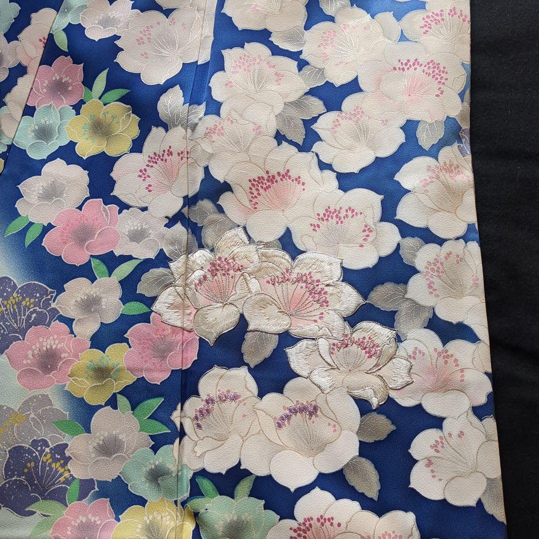 訪問着 仕立て替え品 水色×椿文様 袖しつけ付き｜難あり 撮影・リメイク向け）